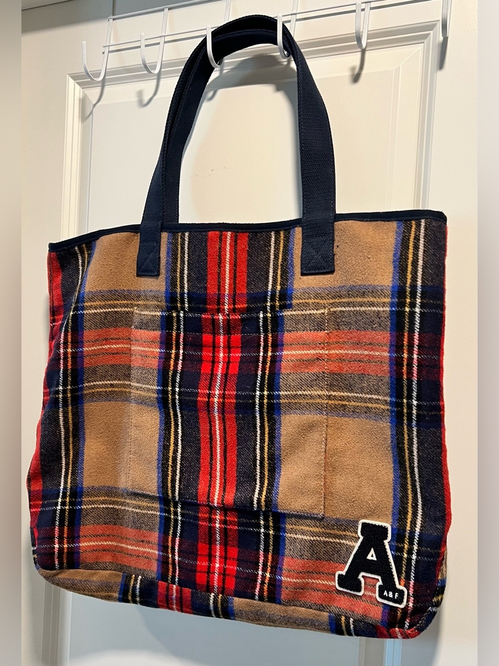 Abercrombie & Fitch Tan, Red & Navy Plaid Tote Bag - Picture 2 of 6